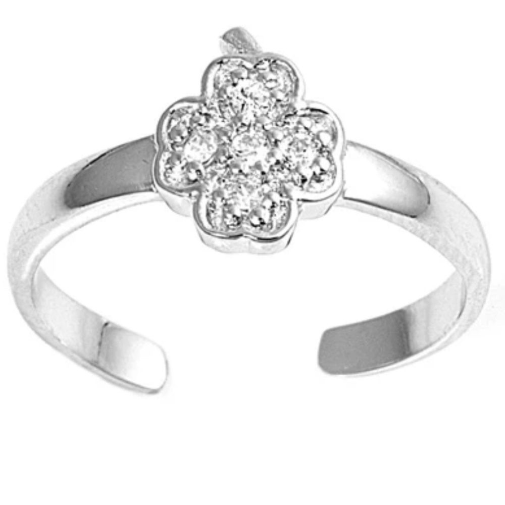 Sterling Silver CZ Toe Ring – Clover (Sample)